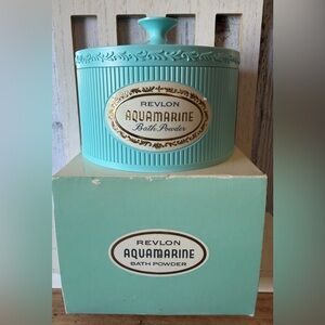 Vintage Revlon Aquamarine Turquoise Box Dusting Perfumed BATH POWDER 8oz NOS